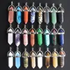 Mode hexagone pilier pierre de guérison pendule charme à la main Rose Quartz Chakra pendentifs pour collier fabrication de bijoux en gros