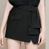 Черный шифон блузка рубашка костюм с подкладкой кружевной ремень офис леди лето женщин элегантные Vestidos на шнуровке юбка 210416