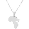 Acier inoxydable Afrique Carte Pendentif Collier Coeur Creux Collier avec Chaîne en Or Argent pour Femmes Hommes Mode Bijoux Will et Sandy