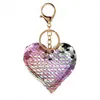 Sequin Heart Keychain Glitter Pompom Keyrings Women Bags Decorative Pendant Charms Car Keys Phone Accessories Fashion Mum Gifts