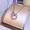 Collana alla moda con doppio anello e due file di diamanti, per uomini e donne, regali per coppie con una confezione squisita240D