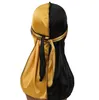 Unisex Double Color Seda Silk Satin Respirável Turbante Bone Durag Headwrap Chemo Cap Longo Cauda Pirata Chapéu Homens Mulheres Moda Acessórios De Cabelo