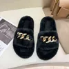 2021 New Fashion Outdoor Slippers Fashionable Furry Shoes Winter Cotton Slipper Women's Plush Warm Winter Indoors Slides Black H1122
