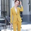 Casual Fashion Striped Pants Suit Långärmad Slim Formal Blazer och Wide Ben Brousers Office Ladies Business Work Clothes 210604