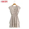 Summer Women French Style Floral Ruffles Sleeveless Ladies Vintage Dress Vestidos 1F127 210416