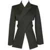 [Eam] Kvinnor Black Cross Split Joint Blazer Lapel Långärmad Lös passform Jacka Mode vår höst 1t447 211019