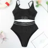 Summer Women's Black Swimsuit Mid Waist Bikini 2 Pieces Sport Style Sexy Bandeau Thong Brazilian Biquini Femle Bathing Suit 210722