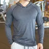 Sonbahar Spor Nefes Erkekler Rahat Uzun Kollu Ince Tees Elastik Spor Fitness Hızlı Kuru Kapşonlu T Gömlek Tops