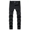 Hommes Jeans Trou Élastique Jean Pantalon Solide Coton Épais Zippé Maigre Déchiré Pantalon Streetwear Hip Hop Détruit Crayon J0121