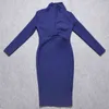 BEAUKEY Winter Langarm HL Verbandkleid Tiefem V-ausschnitt Sexy Frauen, Figurbetontes Kleid Loyal Blau Knielangen Maxi XL Vestido 211221