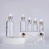 Groothandel clear serum dropper flessen 5ml 10ml 15ml 20ml 30ml 50ml 100ml met rose gouden deksel voor essentiële oliën