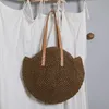 Bolsa redonda de praia de palha vintage tecido de ombro rattan bohemian férias de verão casual bolsa para mulheres bolsas de meninas