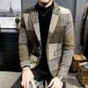 남자 겨울 양털 정장 재킷 고품질 자기 재배 따뜻한 패션 캐주얼 남성 의류 격자 무늬 망 블레이저 자켓 211120