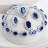 Silver 925 Women Bridal Jewelry Sets Blue Zirconia Costume Fine Jewellery Wedding Necklace Earrings Rings Bracelets Pendant Set 220210