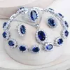 Argent 925 femmes ensembles de bijoux de mariée bleu zircone Costume bijoux fins collier de mariage boucles d'oreilles anneaux Bracelets pendentif ensemble 220210