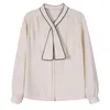 Kimutomo Vintage Hong Kong Style Blouse Shirt Women Bow Lace Up Solid Long Sleeve Chiffon Tops Ladies Elegant Spring 210521
