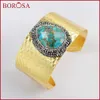 Borosa 1 Piece Fashion Rhinestone Pave Gold/silver Color Copper Turquoises Bangle Druzy Bracelet Jewelry Jab933 Q0717