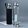 Bouteille d'eau de guérison en cristal inoxydable, pierre précieuse Reiki à Point énergétique naturel, Quartz améthyste, faite à la main, avec Protection C