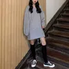 PERHAPS U Black Gray White O Neck Star Sweatshirt Fleece Pullover Long Sleeve Loose Short Mini Dress Winter Autumn O Neck D0852 210529