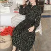Femmes manches en mousseline de soie robe noire longue élégante mode florale a-ligne bureau dame robes de soirée 2601 50 210417