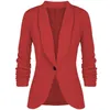 Costumes pour femmes Blazers CINESSD Bureau Lady Manteau Solide Manches longues Cardigan Bouton Costume décontracté Bleu Marine Drapé Slim Coton Femmes Blazer Ja