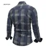 Camicie casual da uomo di marca Camicia a maniche lunghe in denim slim fit a righe Business Camisa Abbigliamento outdoor maschile traspirante 210721