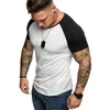 T-shirt à manches courtes pour hommes, haut de musculation, de Fitness, de Sport, décontracté, imprimé bloc de couleurs