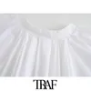 Traf Women Fashion z zadaszonymi guzikami przyciętymi bluzkami vintage o szyi Latarn Rękawe żeńskie koszule eleganckie topy 210415