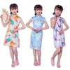 الحرير فتاة qipao اللباس الصيني الأطفال تشي باو فساتين شيونغسام التقليدي زي الملابس تانغ قطعة واحدة ملابس pettiskirt 210413