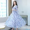 Plus Size Elegant Casual Midi DSpring Herfst Dames Bodycon Party Vestidos 2021 Vintage Print Chiffon Boho Beach Maxi Jurk X0621