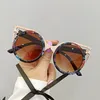Moda çocuk kedi kulak güneş gözlüğü UV 400 kızlar güneş gözlükleri çocuklar metal çerçeve yuvarlak plaj tatil gözlükler a73849710623