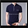 Tees s Mens Apparel Drop Leverans 2021 Sommar Mode Varumärke Kläder Tshirt Svart Solid Färg Slim Fit Short Sleeve T Shirt Män Mandarin Co