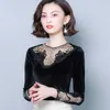 Mode Sexy Slim Automne Hiver Manches longues Mesh Femmes Blouses Floral Solid Black Hollow Dames Tops Plus Taille 7692 50 210527