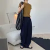 [EAM] taille haute bleu foncé long plissé pantalon décontracté nouveau pantalon coupe ample femmes mode marée printemps automne 2021 1DE0930 Q0801