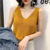 Sexy Solid V-Neck Knitted Tank Tops Plus Size Summer Loose Sleeveless T-Shirt Korean Fashion Ribbed Patchwork Vest Tees Female 210522