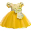 Girl's Dresses Flower Kids Dress For Girls Wedding Tulle Short Sleeve Bow Girl Elegant Princess Party Pageant Formal Gown Children Clothe