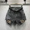 [deat] طباعة واسعة الساق السراويل ثقب فضفاضة تنوعا أزياء ليوبارد جينز الاتجاه السراويل للنساء السيدات الصيف GX475 210625