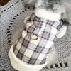 Pink/Blue Plaid Winter Dog Apparel Fashion Warm Small Cat and Dog Clothing Plus Velvet Pet Vest With Traction Buckle XD29942