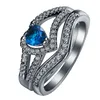Обручальные кольца Hainon Love Vintage Promise 2pc Jewelry Gift Romantic Heart Red Blue Zircon Black Gun Ring Set для женщин