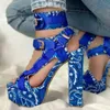 Sandals Cute Bandana Print High каблуки для платформы для женщин Летние Дамы Коренастый каблук