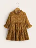Kleinkind Mädchen Kleid aus Cord mit Blümchenmuster und Volantärmeln und Rüschensaum SIE