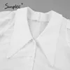 Elegante scollo a V bianco maniche lunghe a lanterna camicie da donna primavera Camicia con bottoni bavero vintage stile chic casual top da ufficio 210414