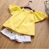 Fille vêtements ensembles été bébé filles couleur Pure hauts + Shorts brodés 2 pièces enfants 2-6 ans 210515