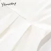 Yitimuceng Zipper Dresses Women A-Line Mini Solid White Summer Puff Sleeve V-Neck Short Sleeve Zipper Clothes Office Lady 210601