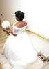 Plus Größe Afrikanische Brautkleider kurze Ärmel von der Schulter Mieder A Line Ballkleid Lace-up weiße Tüll Bodenlangen Brautkleider