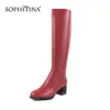 SOPHITINA Mode Farbe Design Stiefel Hohe Qualität Kuh Leder Spezielle Quadratische Ferse Runde Kappe Mode Schuhe Frauen Stiefel SC478 210513