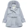 Blanc Duvet de Canard Veste Femmes D'hiver Coréen Col Ceinture Lâche Détachable Deux Pièces Épais Manteau Imperméable 210607