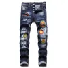 Pantaloni da motociclista hip-hop con pannelli in denim da motociclista lavati slim fit con distintivo in difficoltà da uomo unici Jeans skinny neri 1057