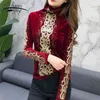 Velvet Diamonds Leopard Turtleneck Plus Size Dames Tops Koreaanse Mode Kleding Blacklong Sleeve Top Shirts 7853 50 210521