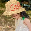 春の夏の子供たちの男の子の女の子のわらが帽子のビーチの休日のレースアップフラットトップ屋外の太陽ブロック帽子キャップ210713